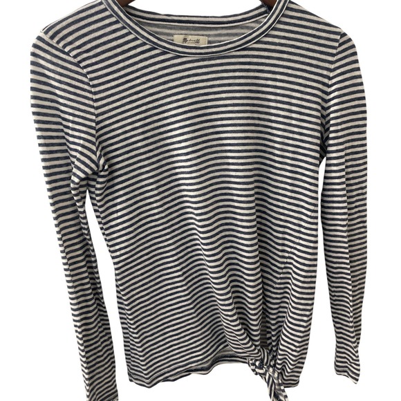 Madewell Women's Striped Long Sleeve Knot-Front Shirt Everyday Linen Blend Small - Picture 2 of 8